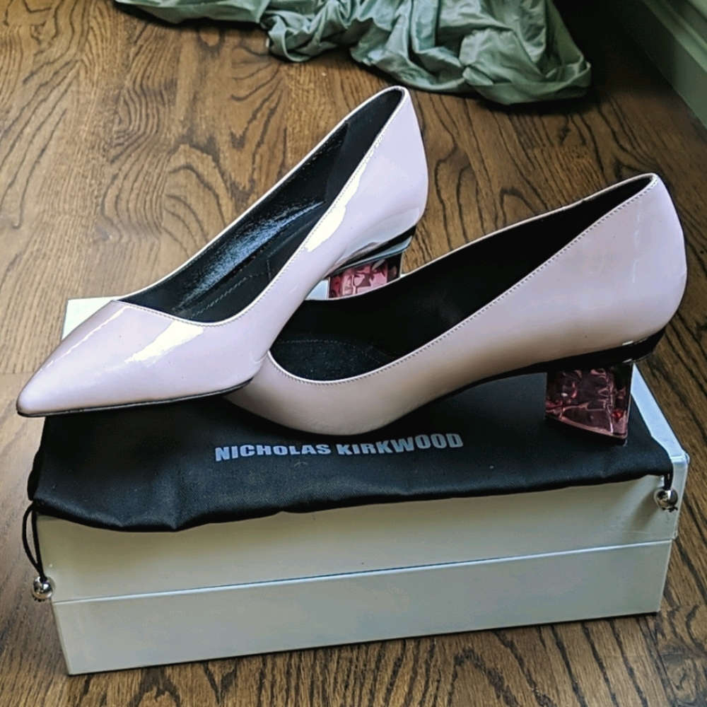 Nicholas Kirkwood Patent Baby Pink Prism Pumps